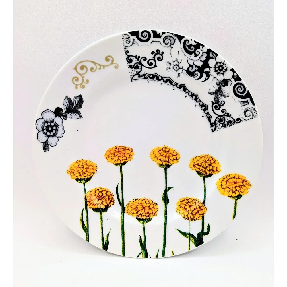 Anthropologie Botanical Bird Ceramic Salad Dessert Plates Set of 7